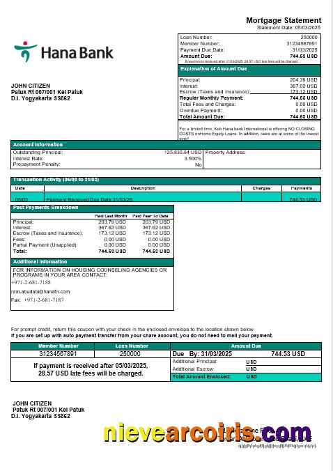 UAE Keb Hana bank mortgage statement